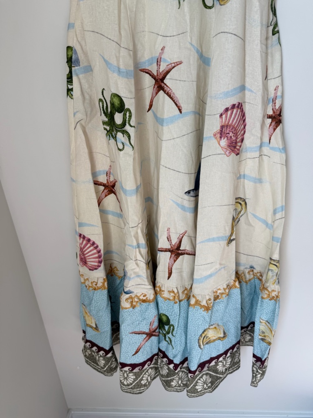 Caroline Constas cream ocean Sea Life Print linen sleeveless maxi dress - Picture 3 of 9